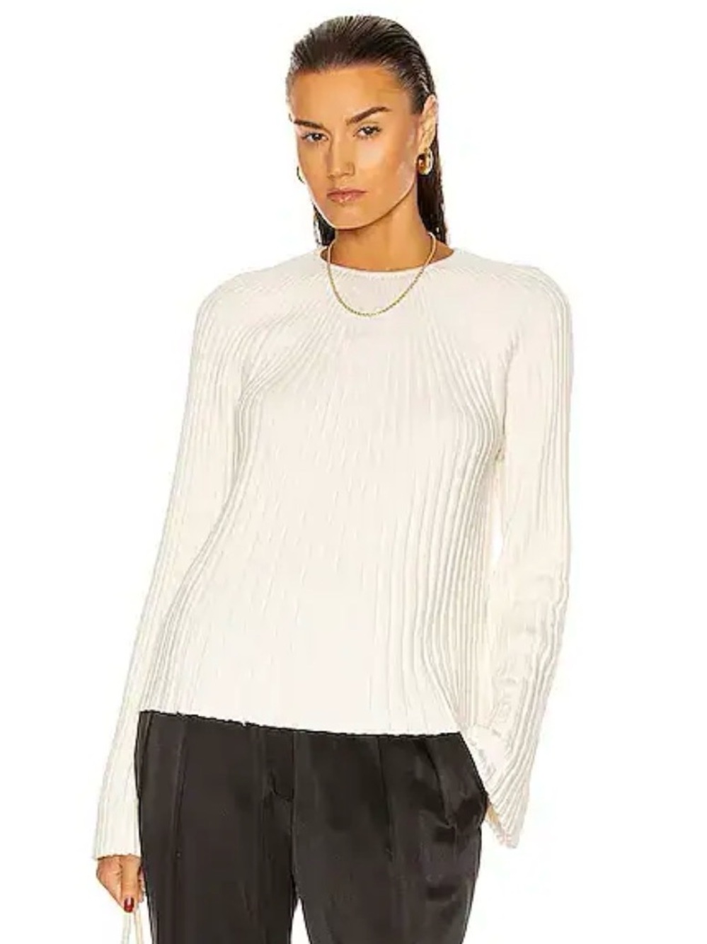 Loulou Studio Cream Ribbed Long-Sleeve Crew Top